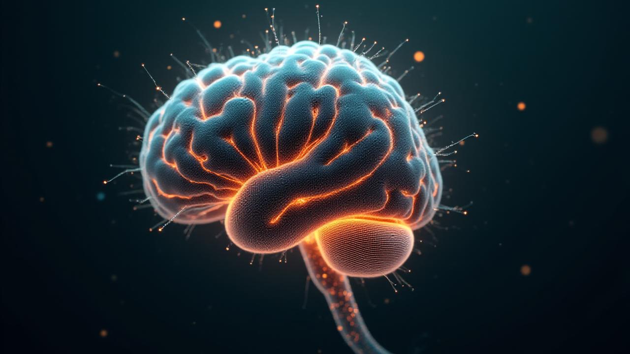 뇌의 뉴런 네트워크를 형상화한 추상적인 디지털 아트